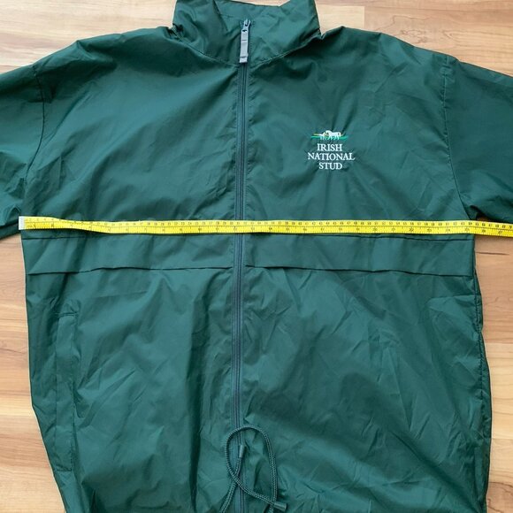 Irish National Stud Rain Jacket Windbreaker Green Large Packable Hood Unisex - Picture 4 of 11